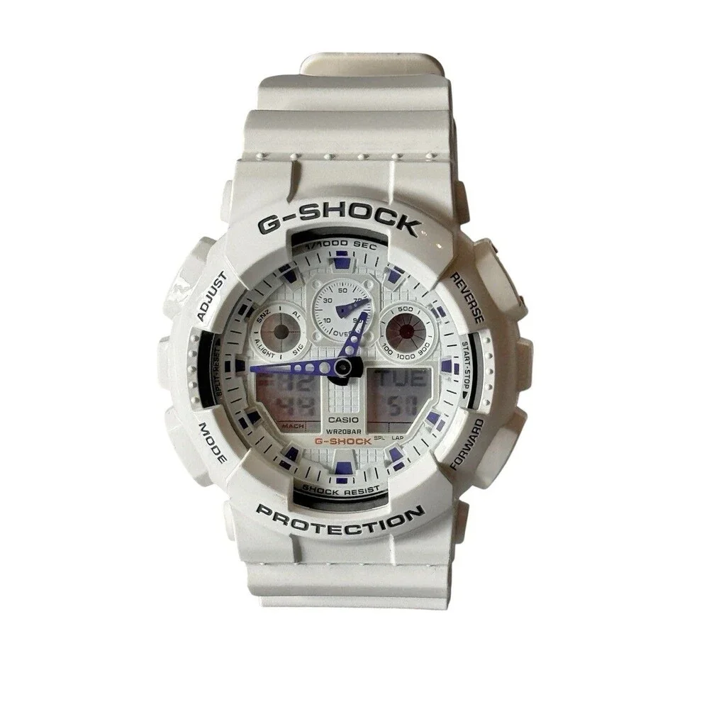 Casio G-Shock GA-100A White Purple Ana-Digi Watch New Battery